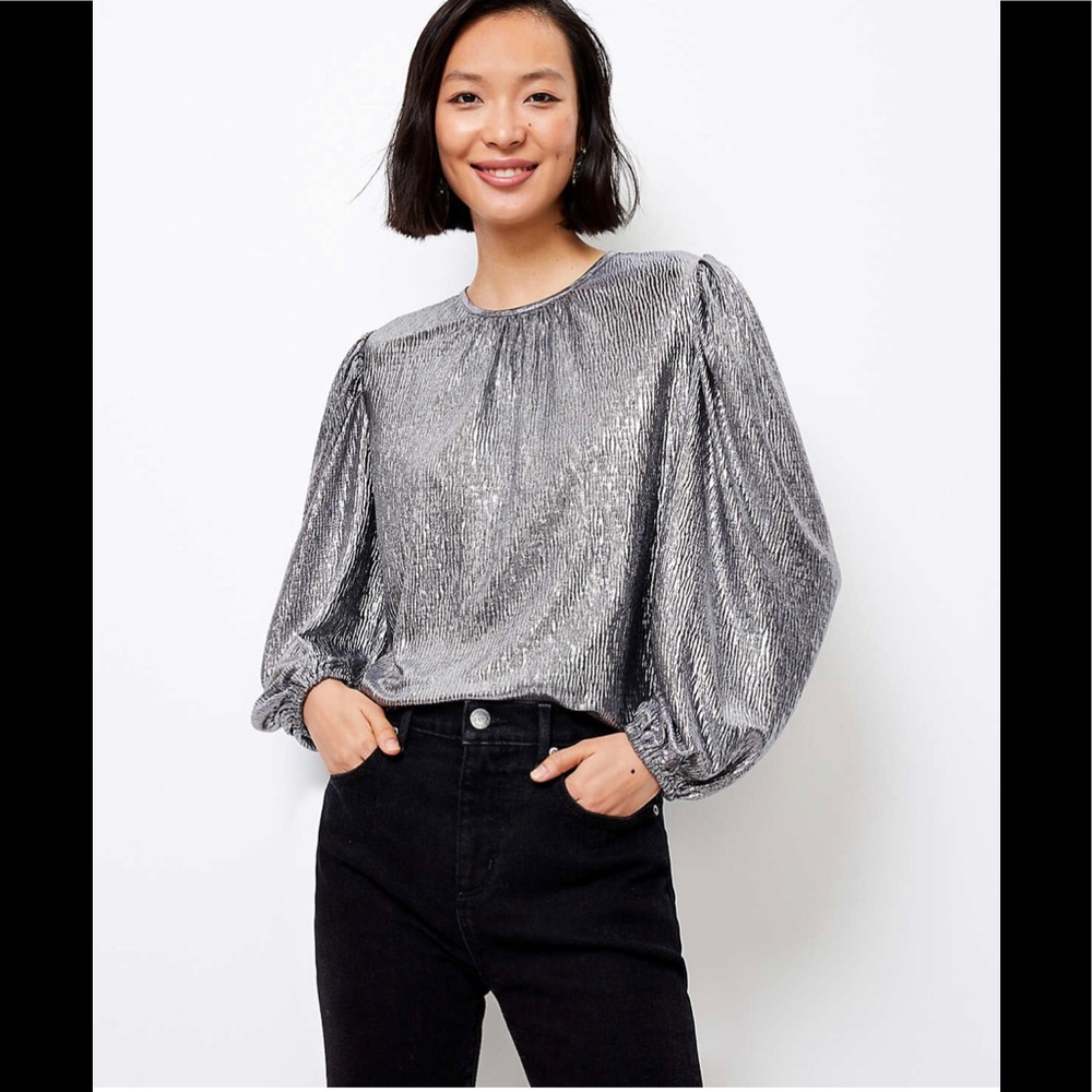 Loft silver pleated blouse